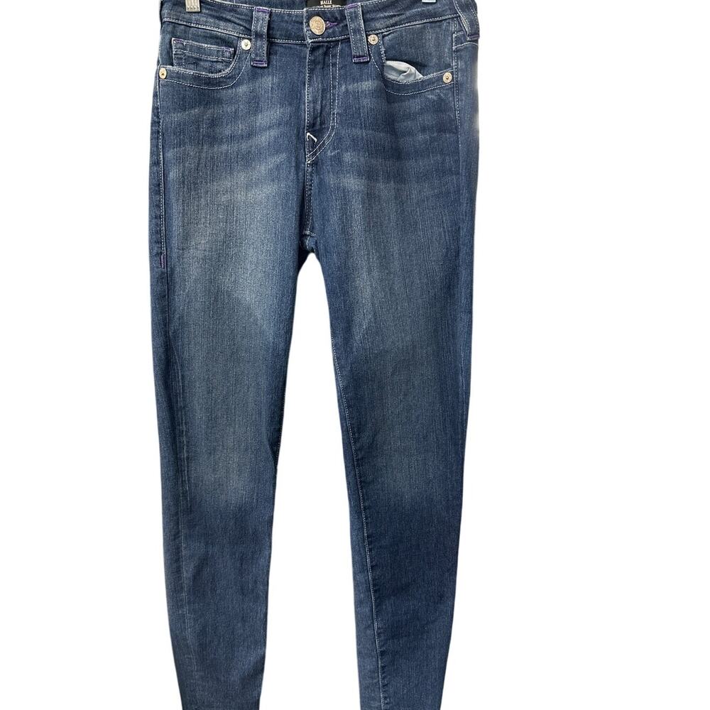 True Religion Halle Mid Rise Super Skinny Jeans Size 29 Purple Stitch Rare